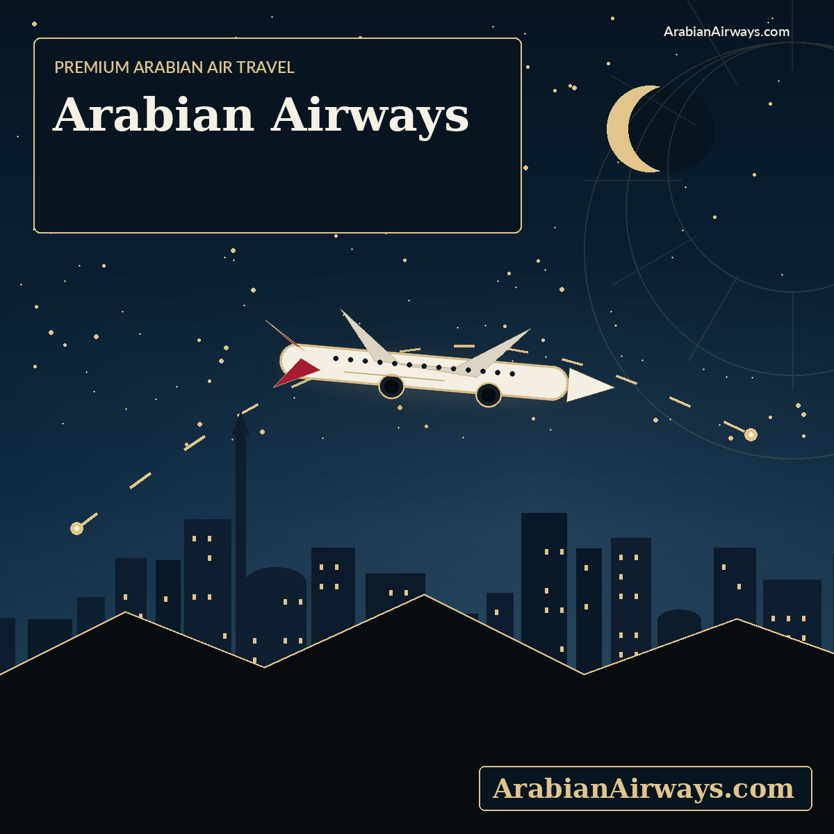 Book Flights to Arabia: Independent Airfare Research Guide — ArabianAirways.com photorealistic commercial aviation image